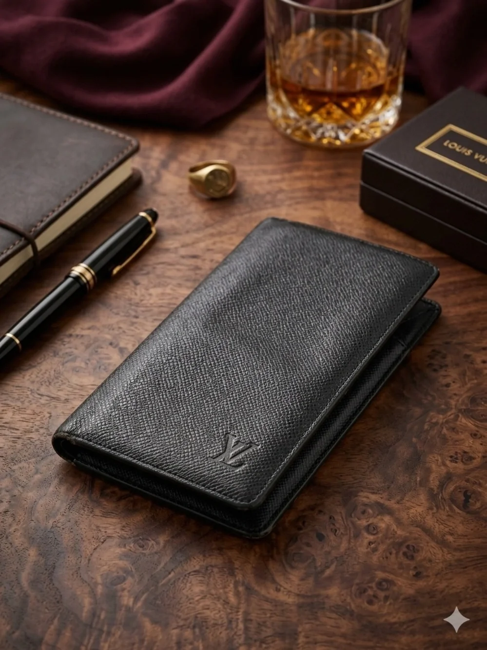 Louis Vuitton Black Textured Leather Long Card & Key Holder